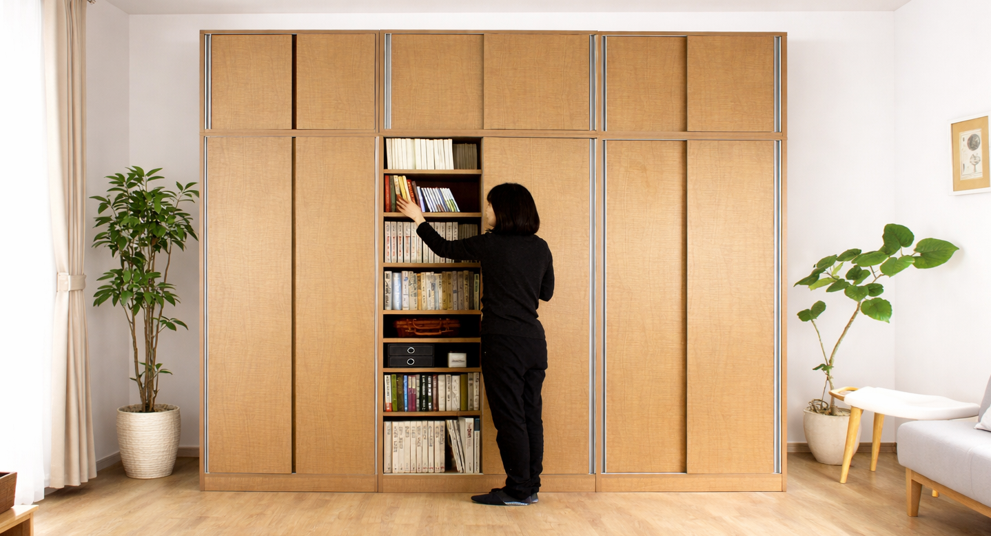 奥行選べる21・30・40cm！狭い部屋でも諦めない！引き戸＆大容量の壁面収納。LVL棚板で長く使える「一生モノ」の選び方